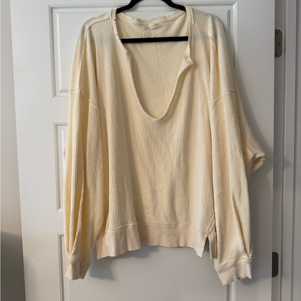 Cream Waffle Knit Oversized Sweater